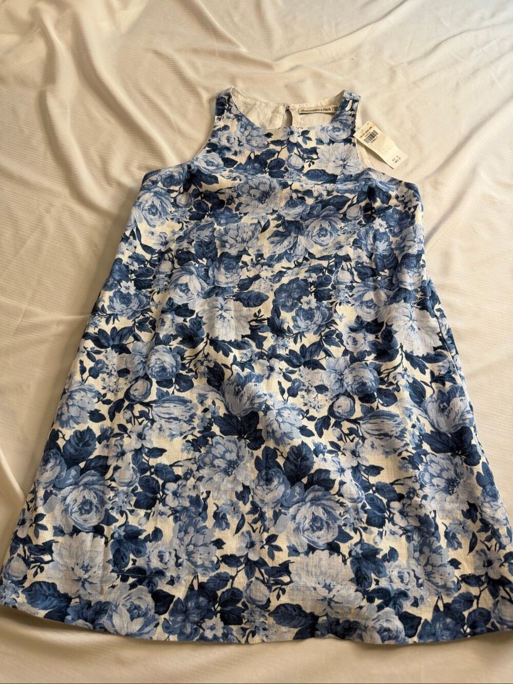 NWT Abercrombie & Fitch Blue Linen Floral Dress Size XXS New